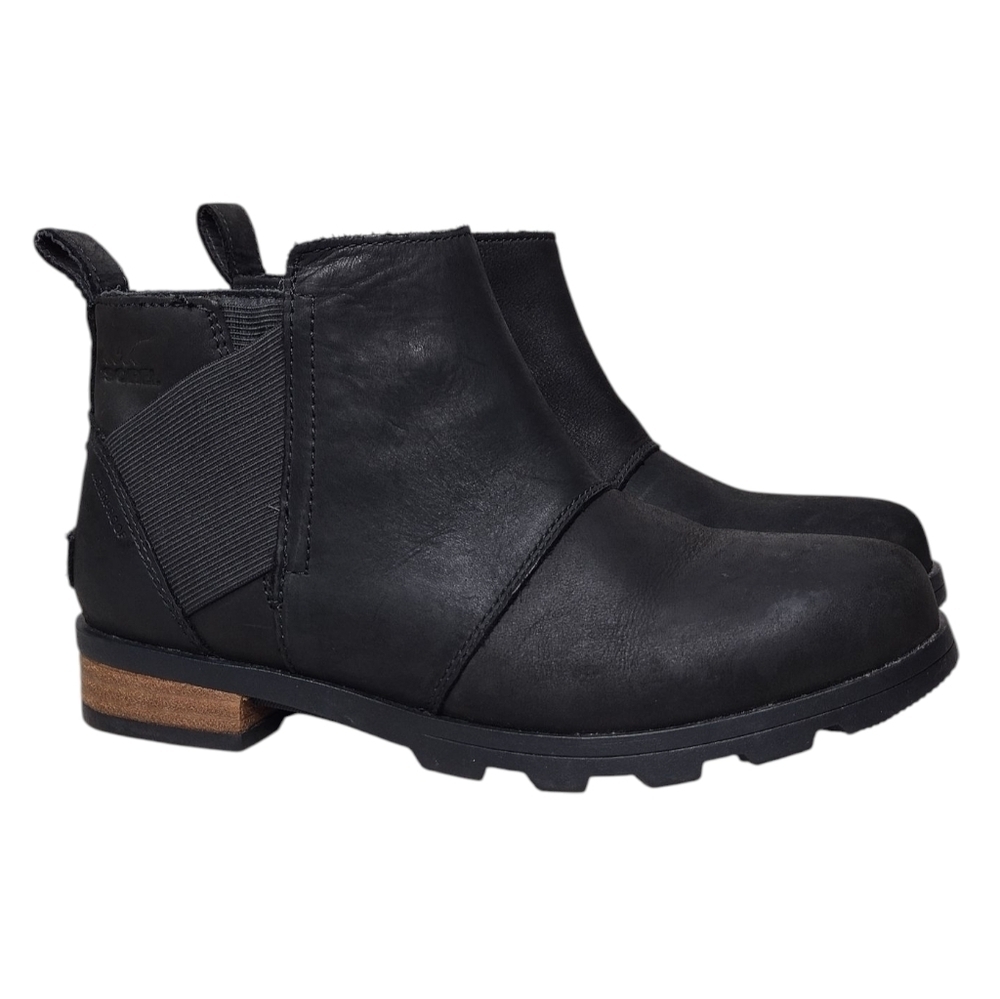 Sorel Emelie Black Leather Waterproof Chelsea Casual Ankle Boots Sz 6